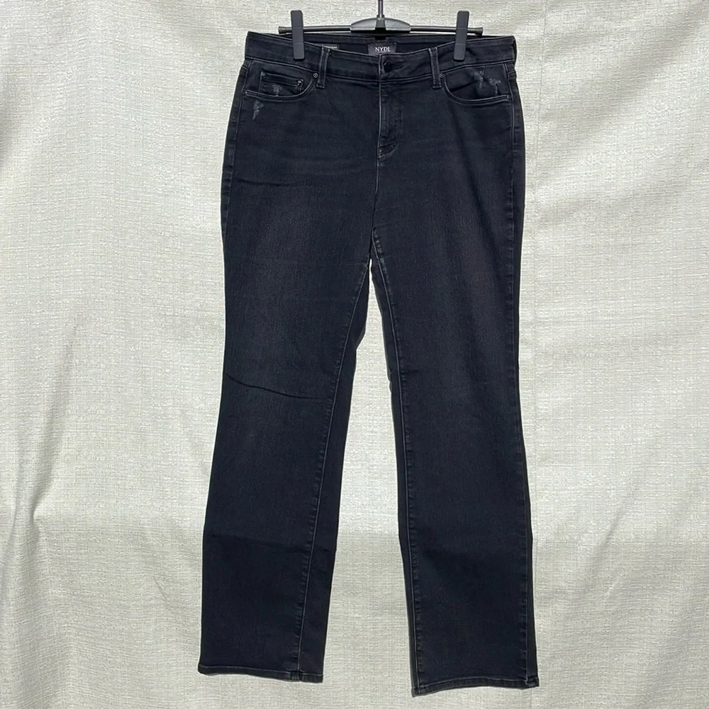 NYDJ Marilyn Straight Jeans Gray Black Size 12